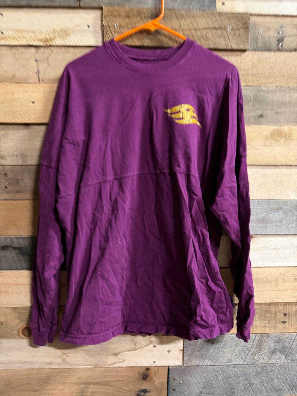 Long Sleeve Crewneck Tee in Purple with Yellow Crest